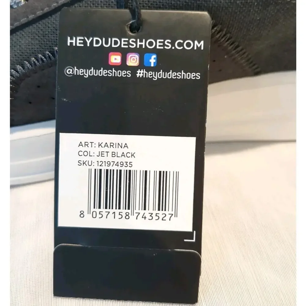 Hey Dude Karina Black Snakeskin Back Tennis Shoe Womens 8 Comfort